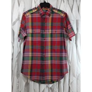 Polo Ralph Lauren Madras Plaid Safari Red Button Up Shirt Men's M